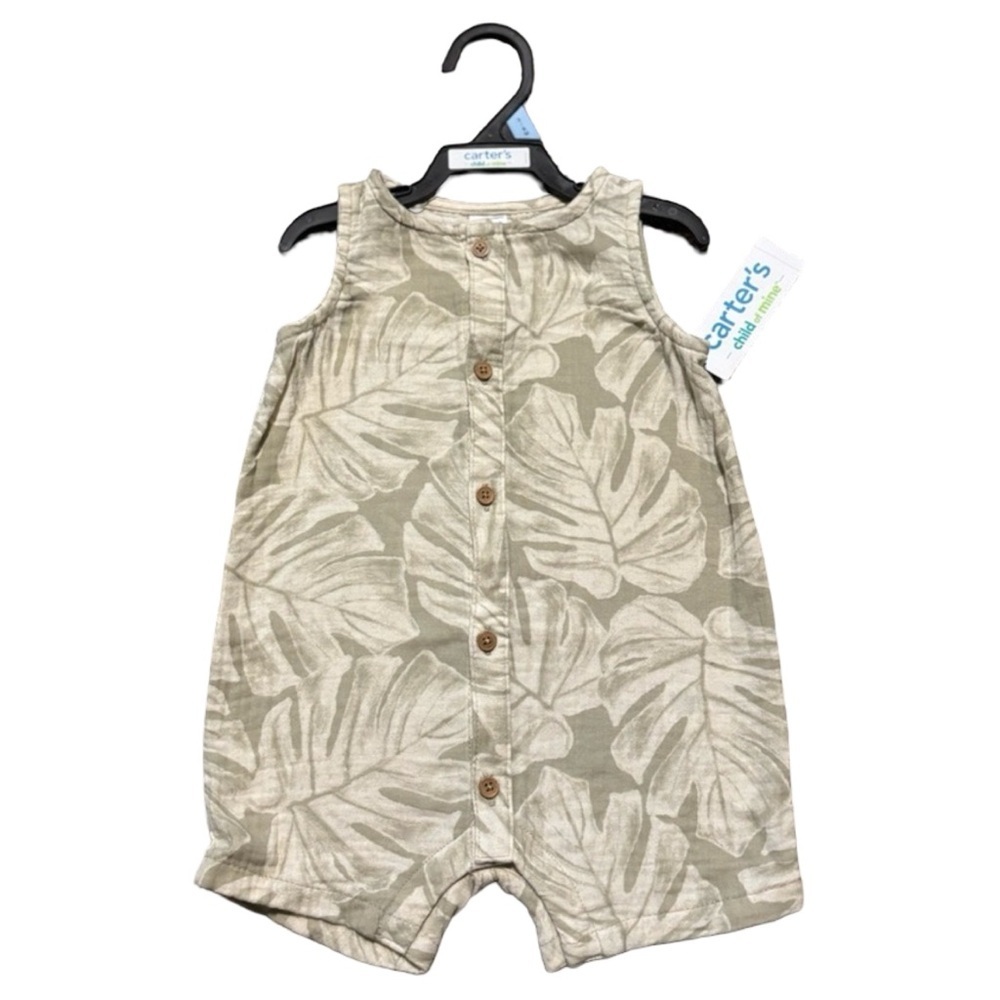 NEW! NWT Carter's Sleeveless Romper Foliage Leaf Pattern Muslin 3-6mo Outfit